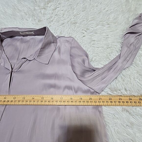 BeCool Button Up Shirt Womens Size L Satin Polyester Long Sleeve Lilac Purple - Picture 9 of 10